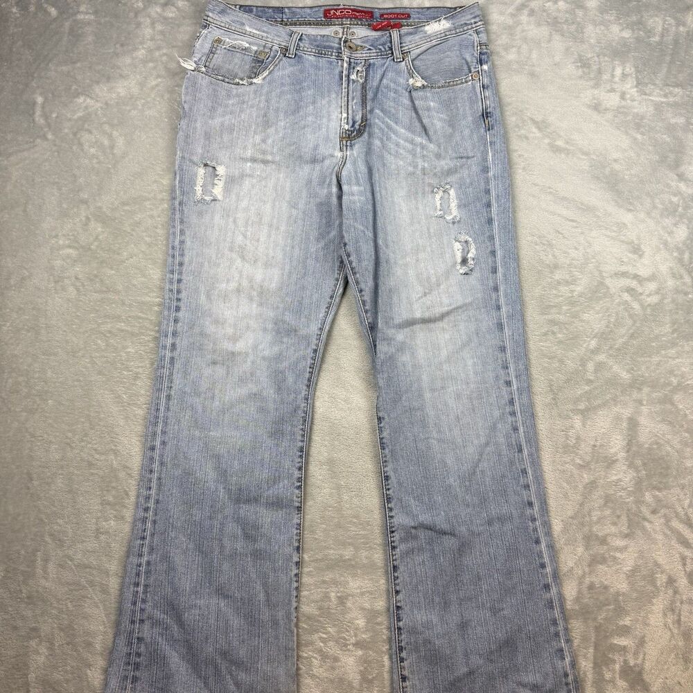 JNCO Premium Fletcher Boot Cut Jeans 36x32 Distressed Y2K Light Wash Skater